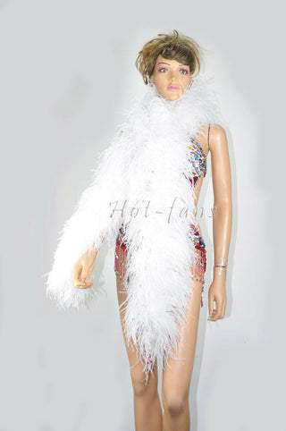 white Luxury Ostrich Feather Boa 12 ply