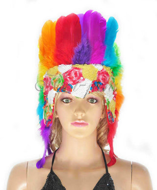 Rainbow sequins crown feather las vegas dancer showgirl headgear headdress