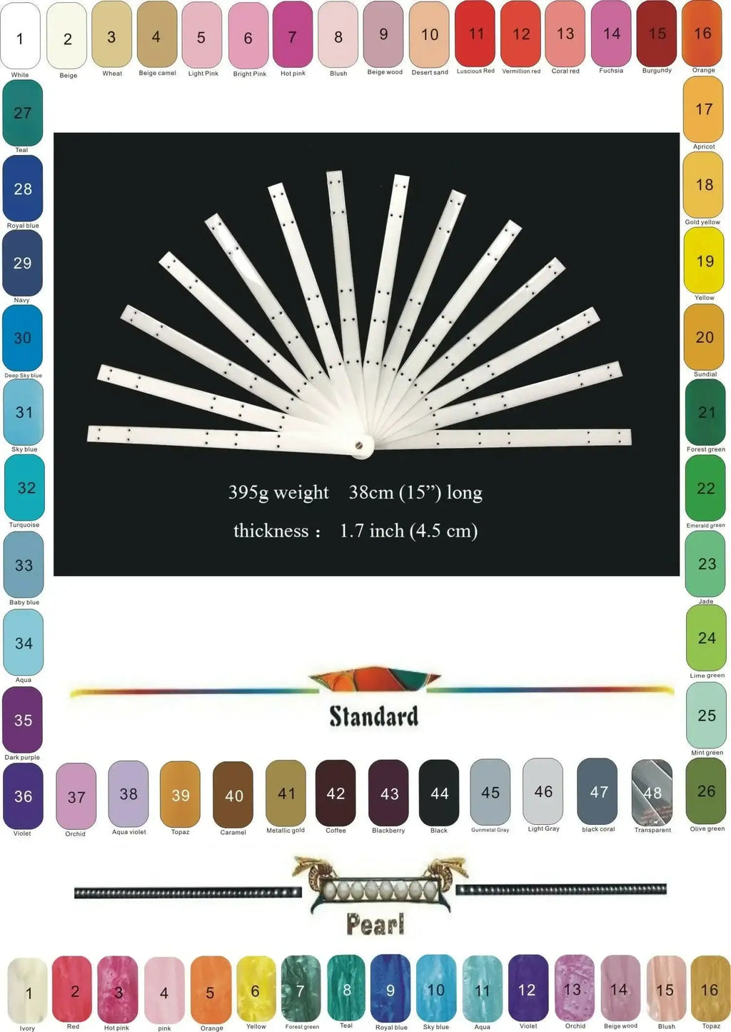 Acrylic triple layers fan staves Set of 14 & Hardware Assembly Kit