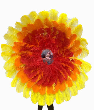 CUSTOM UMD MIX COLOR 180 DEGREE FULL OPEN TRIPLE OSTRICH FEATHER FAN 35"x 70"