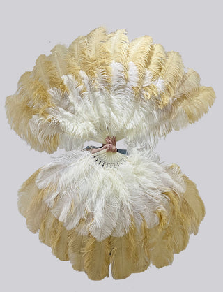 Mixed beige & wheat XL 2 Layer Ostrich Feather Fan 34''x 60''