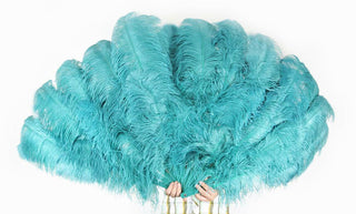 Teal Triple layers ostrich Feather Fan 35"x 63"