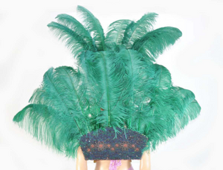 Forest Green Ostrich Feather Open Face Headdress & backpiece Set