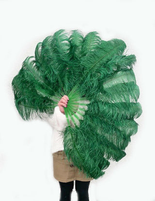 A pair forest green  Single layer Feather fan 24"x 41"