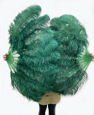A pair forest green  Single layer Feather fan 24"x 41"