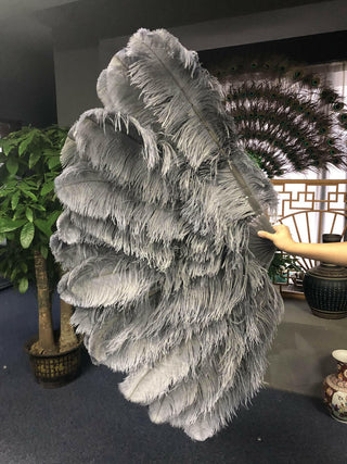 Gunmetal grayTriple layers ostrich Feather Fan 35"x 63"