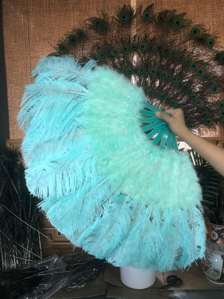 mint green Marabou Ostrich Feather fan 21"x 38"