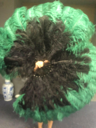 Mix black & forest green XL 2 Layer Ostrich Feather Fan 34''x 60''