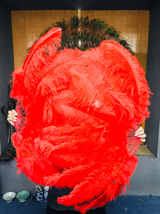 Red Marabou Ostrich Feather fan 27"x 53"