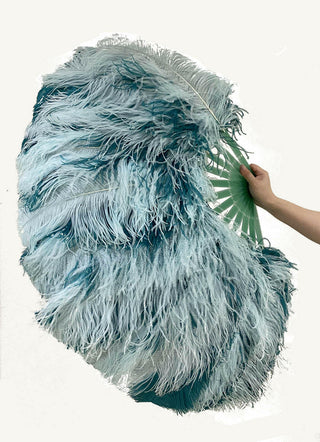 mint & teal Single layer Double side Ostrich Feather Fan 25"x 47"