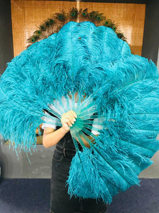 A pair teal Single  Single layer Feather fan 24"x 41"