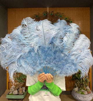 Baby blue Marabou Ostrich Feather fan 24"x 43"
