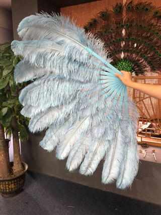 baby blue 2 layers Ostrich Feather Fan 30"x 54"
