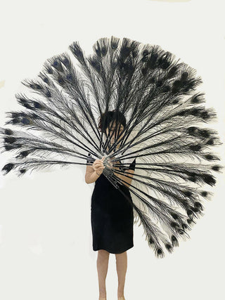 Black peacock feather fan