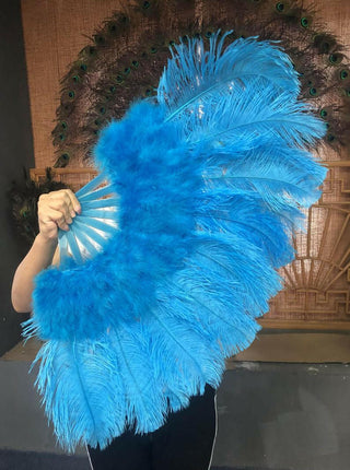 Turquoise Marabou Ostrich Feather fan 21"x 38"