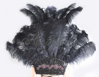 Black Ostrich Feather Open Face Headdress & backpiece Set
