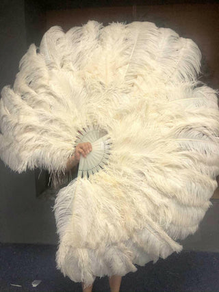 beige XL 2 layers Ostrich Feather Fan 34"x 60"