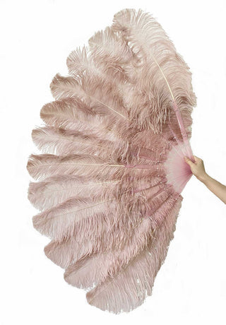 beige wood 2 layers Ostrich Feather Fan 30"x 54"