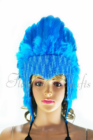 Blue sequins crown feather las vegas dancer showgirl headgear headdress