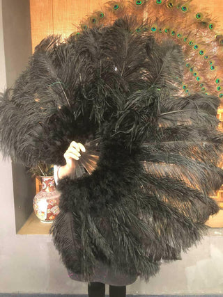black Marabou Ostrich Feather fan 24"x 43"