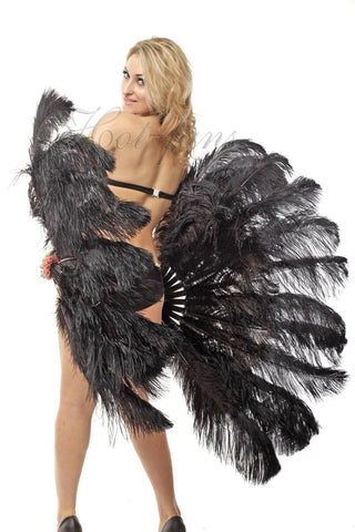 Black 2 layers Ostrich Feather Fan 30"x 54"