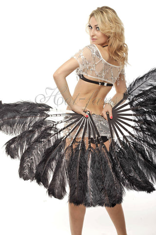 A pair Black Single layer Feather fan 24"x 41"