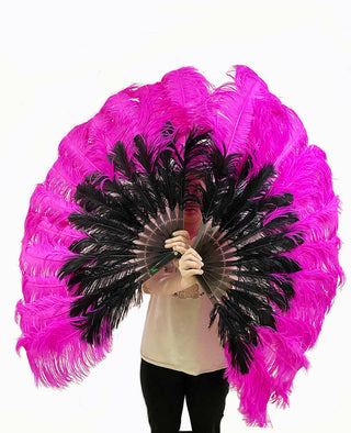 Mix black & hot pink 2 Layers Ostrich Feather Fan 30"x 54"