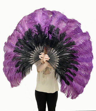 Mix dark purple & black  2 Layers Ostrich Feather Fan 30"x 54"