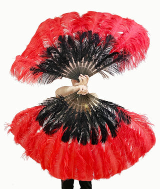 Mix black & red 2 Layers Ostrich Feather Fan 30"x 54"