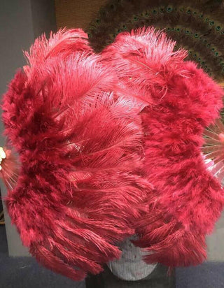 burgundy Marabou Ostrich Feather fan 21"x 38"