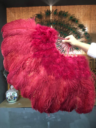 burgundy Marabou Ostrich Feather fan 24"x 43"