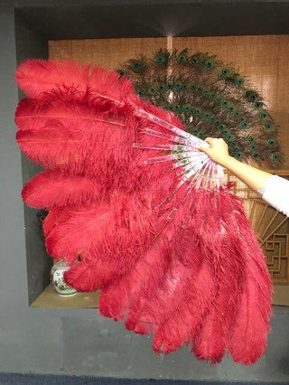 burgundy 2 layers Ostrich Feather Fan 30"x 54"