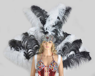Black & white Ostrich Feather Open Face Headdress & backpiece Set