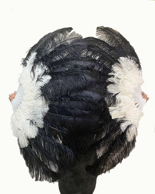 Mix black & white 2 Layers Ostrich Feather Fan 30"x 54"
