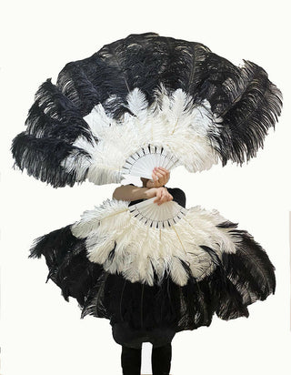 Mix black & white 2 Layers Ostrich Feather Fan 30"x 54"