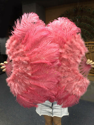 Coral red Marabou Ostrich Feather fan 21"x 38"