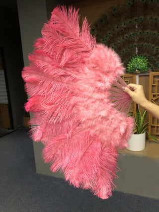 Coral red Marabou Ostrich Feather fan 21"x 38"