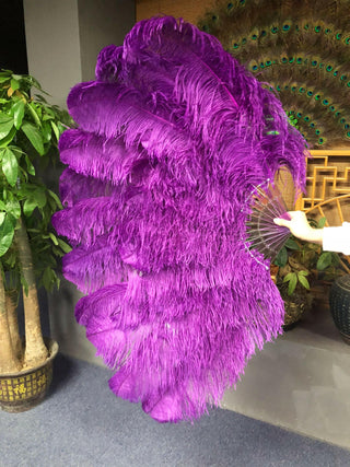 Dark purple XL 2 layers Ostrich Feather Fan 34"x 60"