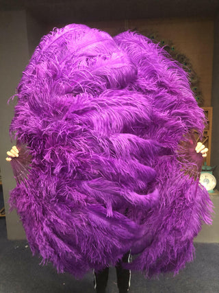 Dark purple XL 2 layers Ostrich Feather Fan 34"x 60"
