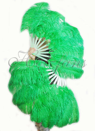 A pair emerald green Single layer Feather fan 24"x 41"