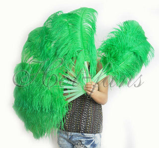 A pair emerald green Single layer Feather fan 24"x 41"