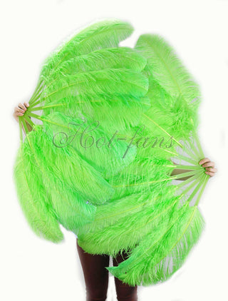 A pair Lime green Single layer Feather fan 24"x 41"