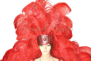 Red Ostrich Feather Open Face Headdress & backpiece Set