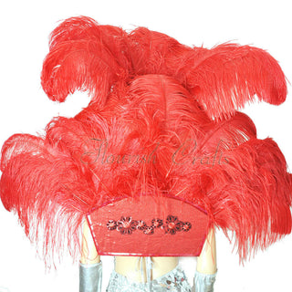 Red Ostrich Feather Open Face Headdress & backpiece Set