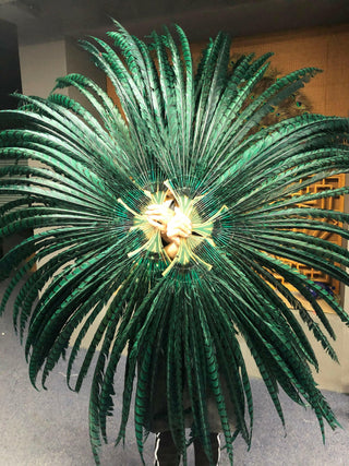 Forest Green huge Tall Pheasant Feather Fan 38"x 80"