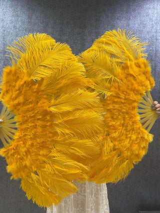 Gold yellow Marabou Ostrich Feather fan 21"x 38"