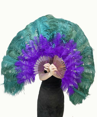 Mix lavender & forest green 2 Layers Ostrich Feather Fan 30"x 54"