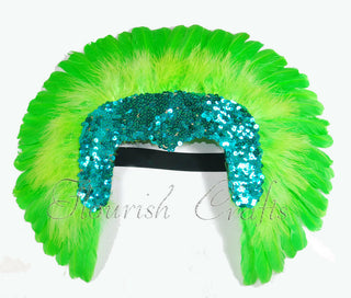 Green sequins crown feather las vegas dancer showgirl headgear headdress