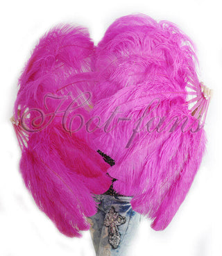 A pair hot pink  Single layer Feather fan 24"x 41"