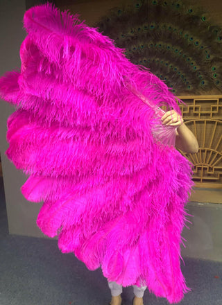 Hot pink Triple layers ostrich Feather Fan 35"x 63"